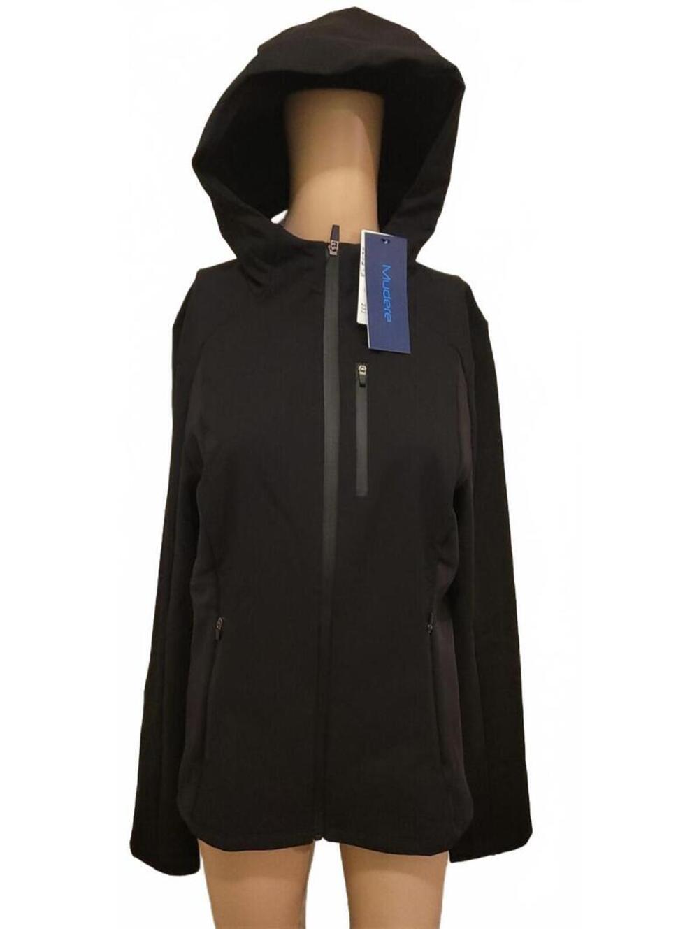 Mudere Black Softshell Women's Hooded Jacket Lightweight Slim-Fit Hiking Coat XL